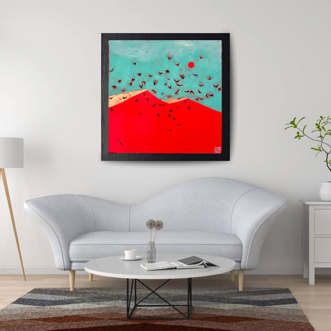 Preston Flynt artwork shown in a styled living room
